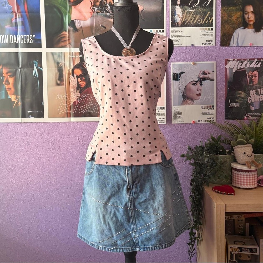 Perceptions Petite Pink Polka Dot Y2K Retro Top Size 14P